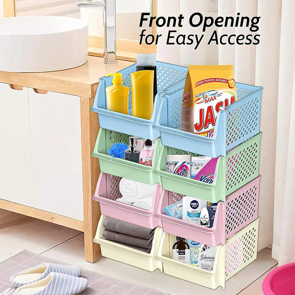 Tidyfriend Stackable Storage Bins for Pantry, 4 Pack Stackable Bins for Organizi