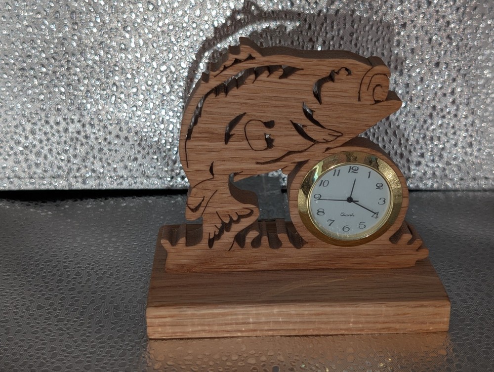 Handmade Scrollsawn  oak Wood Bass Clock