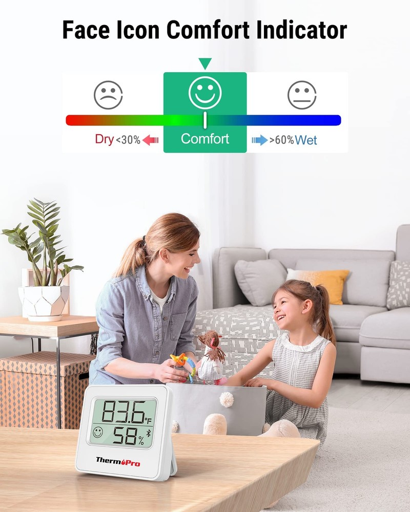 ThermoPro TP357 Digital Hygrometer Bluetooth Thermometer, Classical Silver