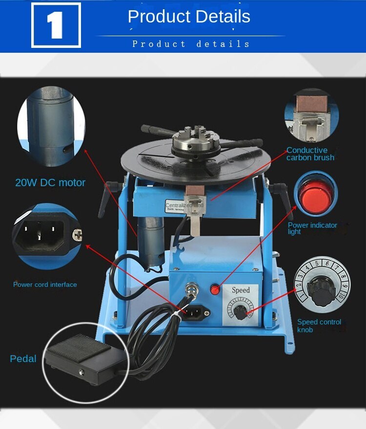 Welding Positioner Turntable Automatic Welding Shift Machine Lathe10KG+65 Chucks