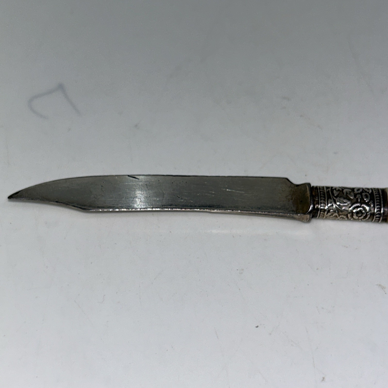 Landers Frary Clark Mother of Pearl Handle 6" Fruit Knife Sterling Band