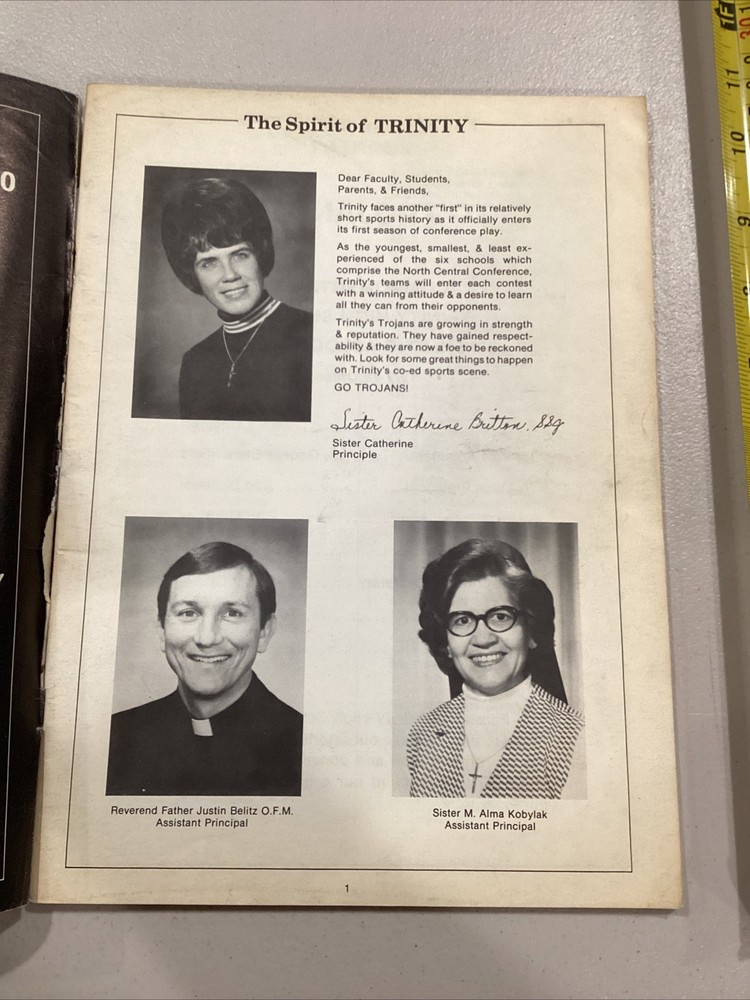 1977 Trinity v Ledgemont High School Football Program Missing Back Cover