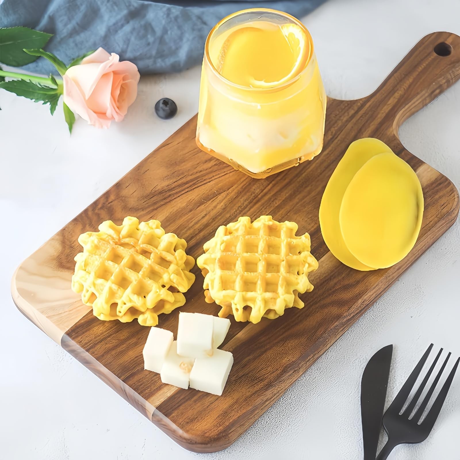 Acacia Wood Cutting Board with Handle - 14 x 7in, Wooden Chopping Board for M...