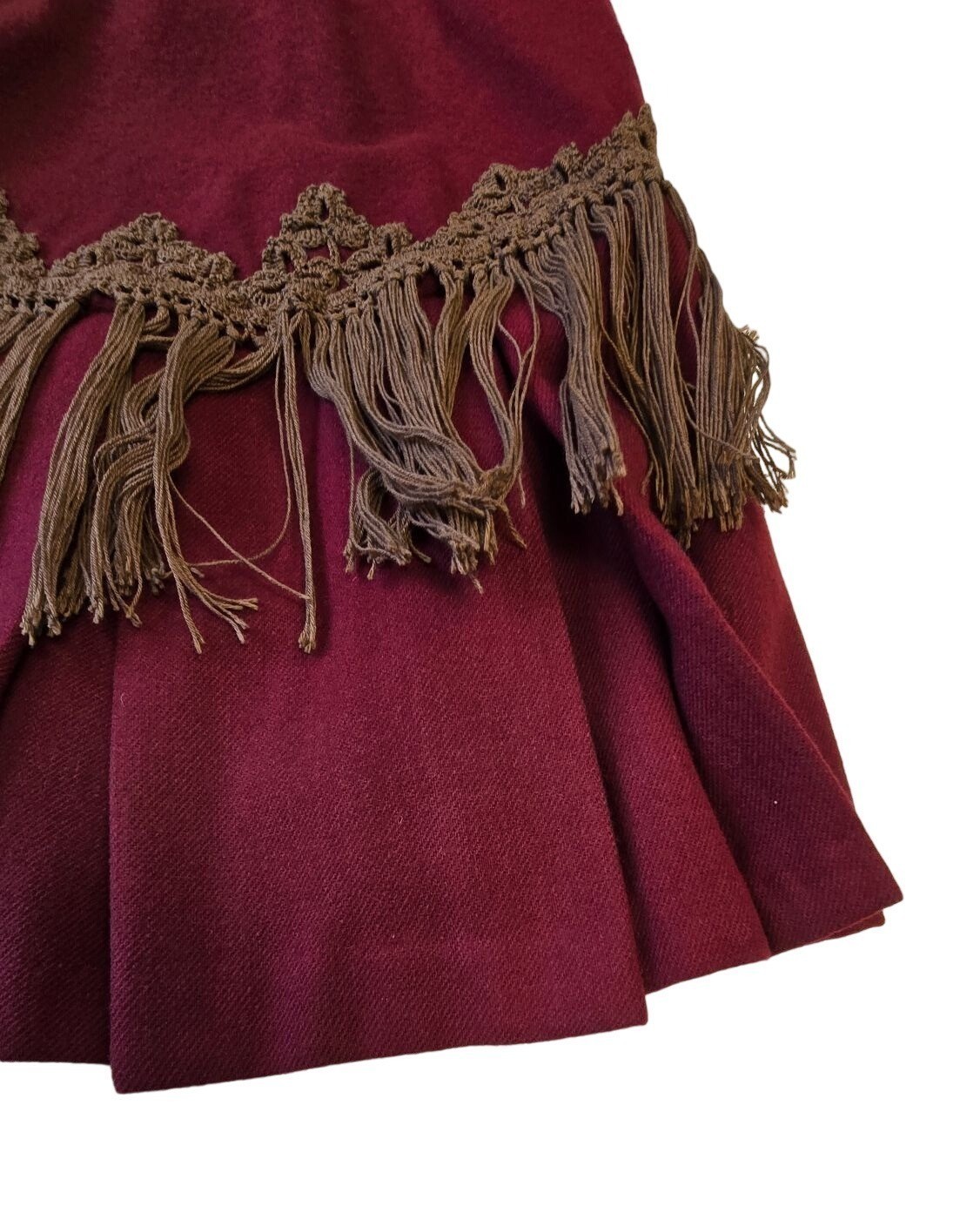 Victorian Burgundy Wool Capelet Fringe Cloak Steampunk Civil War Reenactment