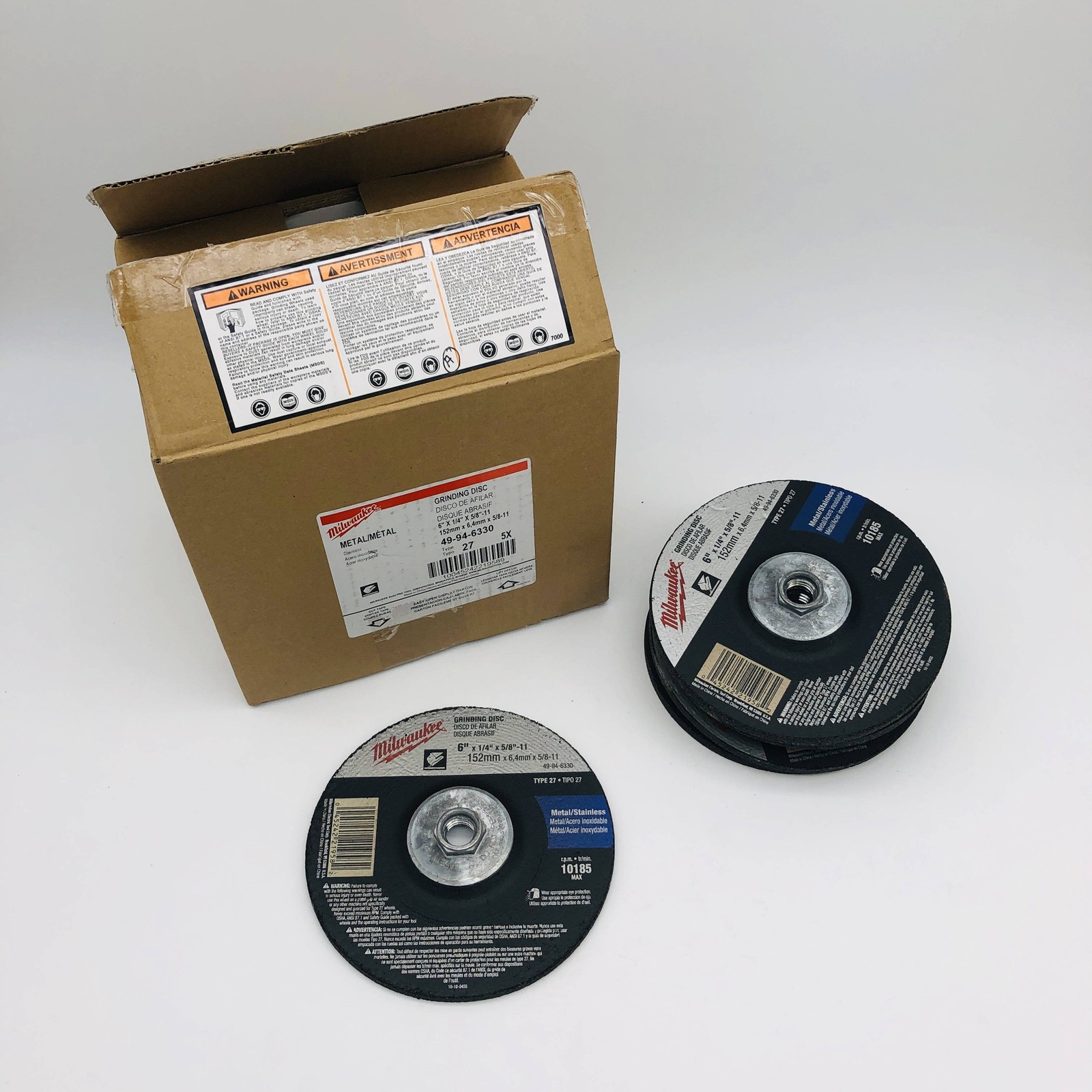 5pk Milwaukee 49-94-6330 Grinding Disc 6in x 1/4in x 5/8in-11 Type 27 AO