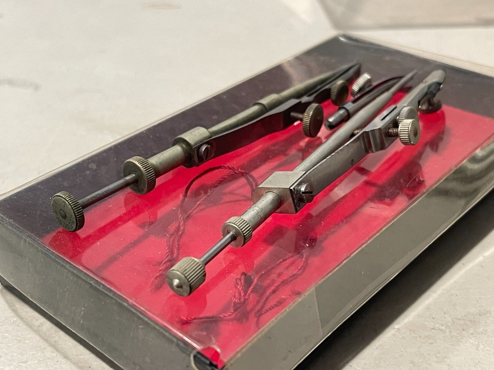 Vintage Drafting Compass Set With Case Engineering Drawing Tools Architect Lot