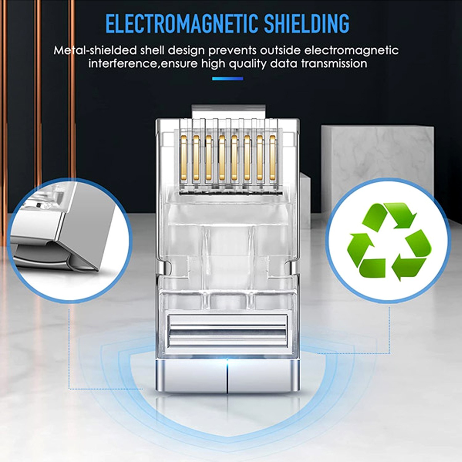 100pcs CAT6 / CAT6E Shielded RJ45 Pass Through Modular Plug Cable Connector 8P8C