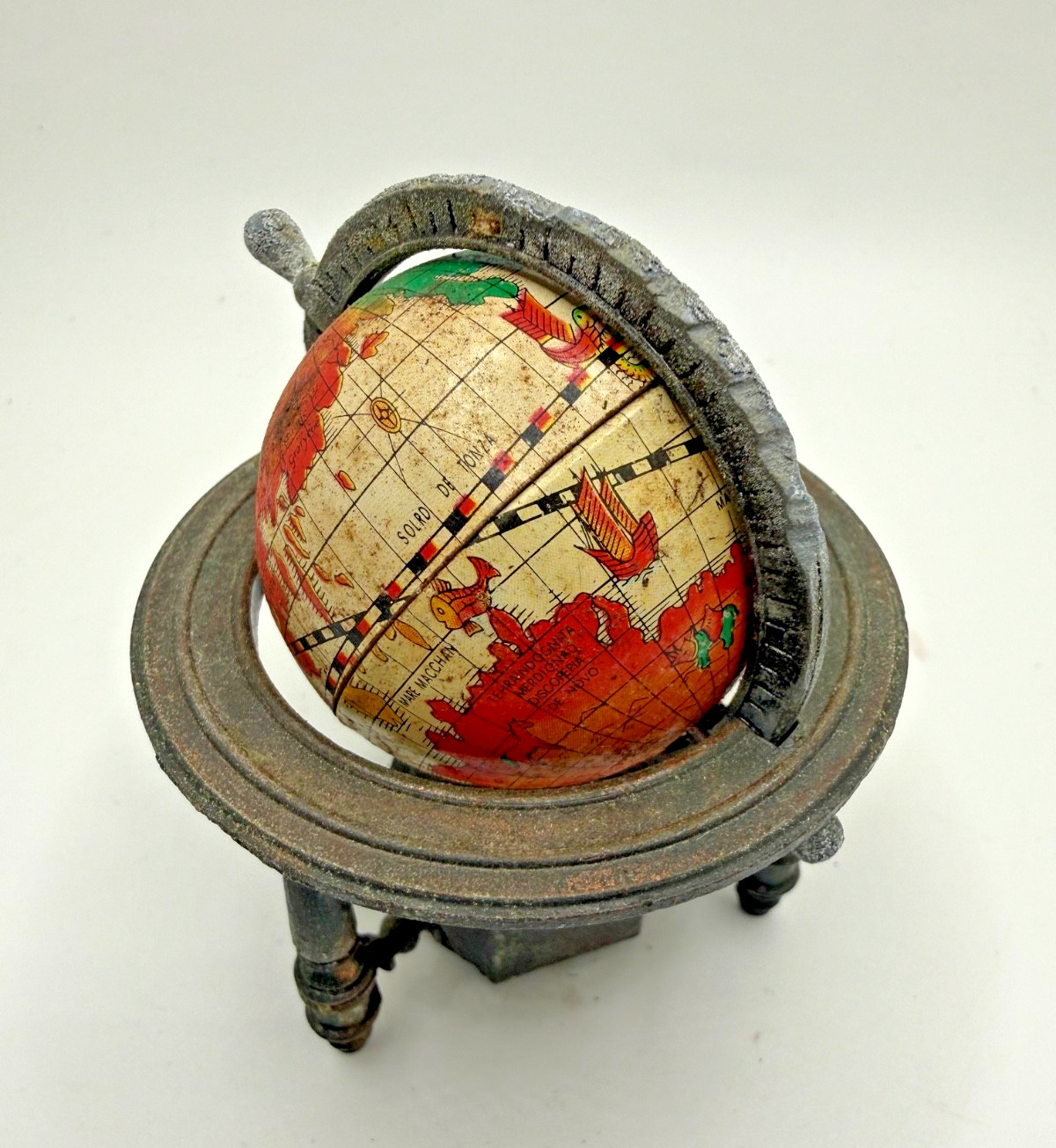 3.5" Metal World Globe Pencil Sharpener W/Patina Vtg Collectable Desk