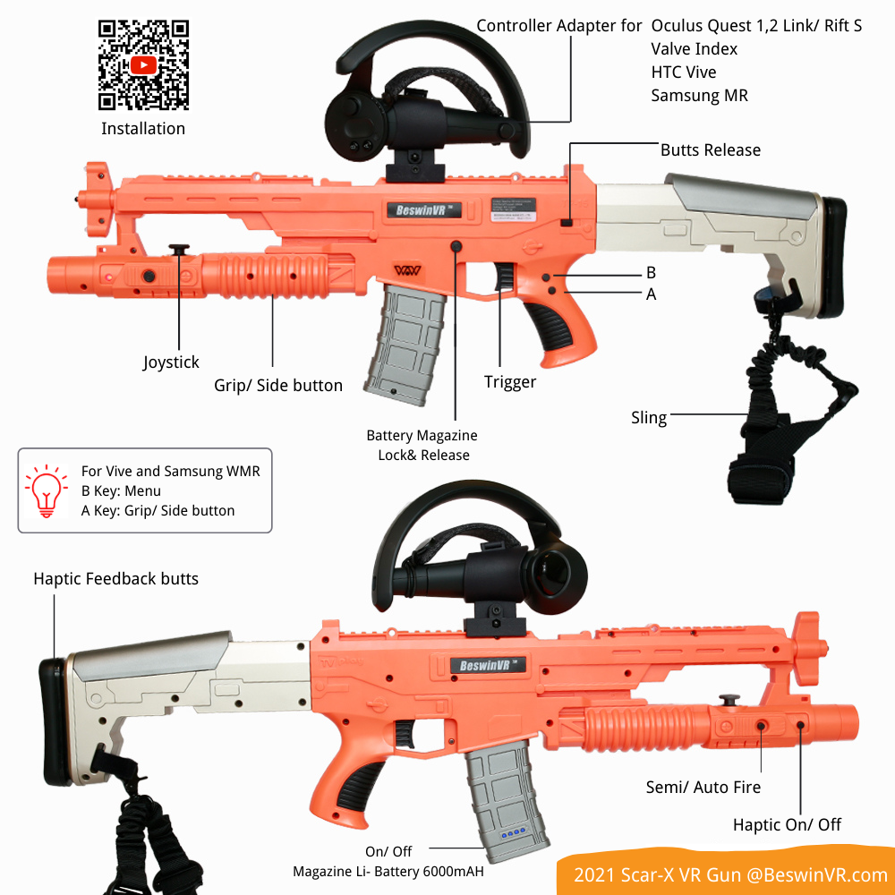 BeswinVR Haptic VR Gun Controller for Valve Index, for HTC Vive