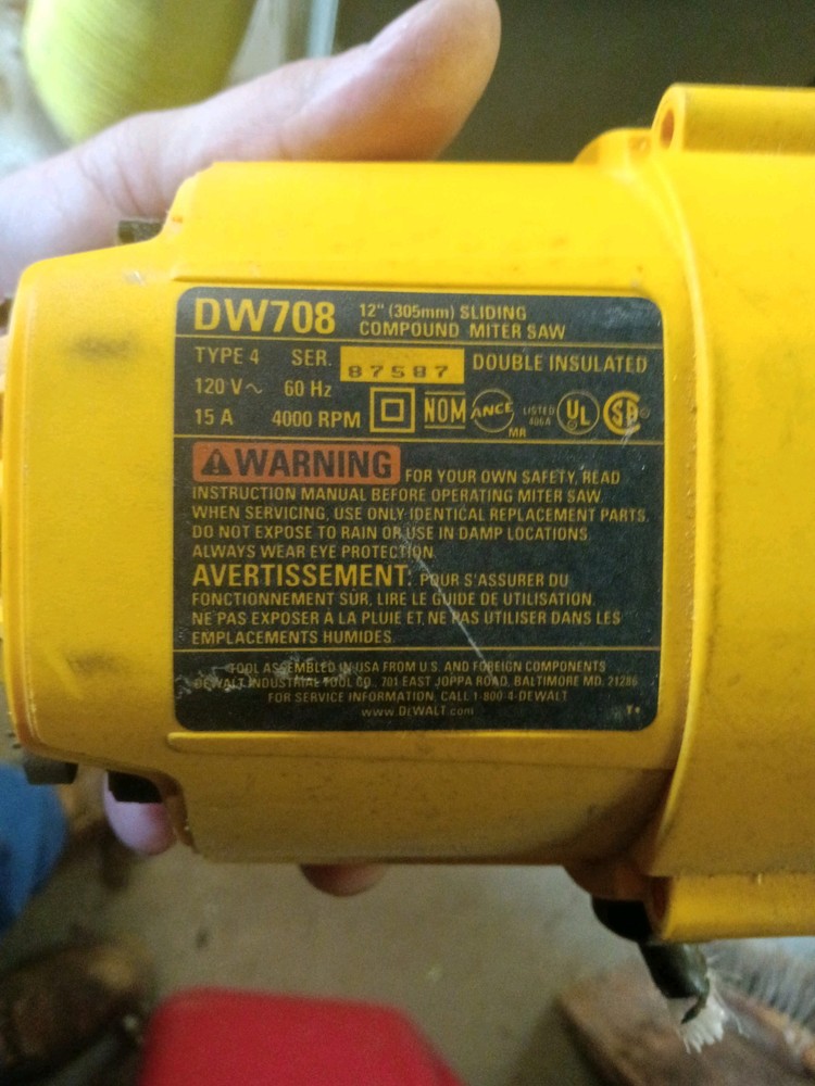 DeWalt Dw708 Slide Compound Miter Saw Back Release Button For Setting The...