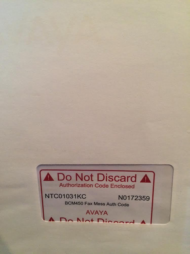 Nortel Avaya BCM450 Fax Messaging Auth Code NTC01031KC Keycode License BCM 450