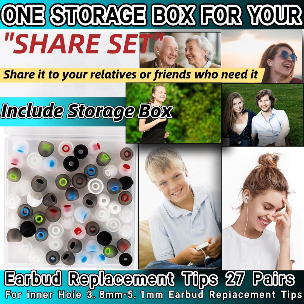 Earbuds Replacement Tips 54Pcs Silicone Cap Colorful