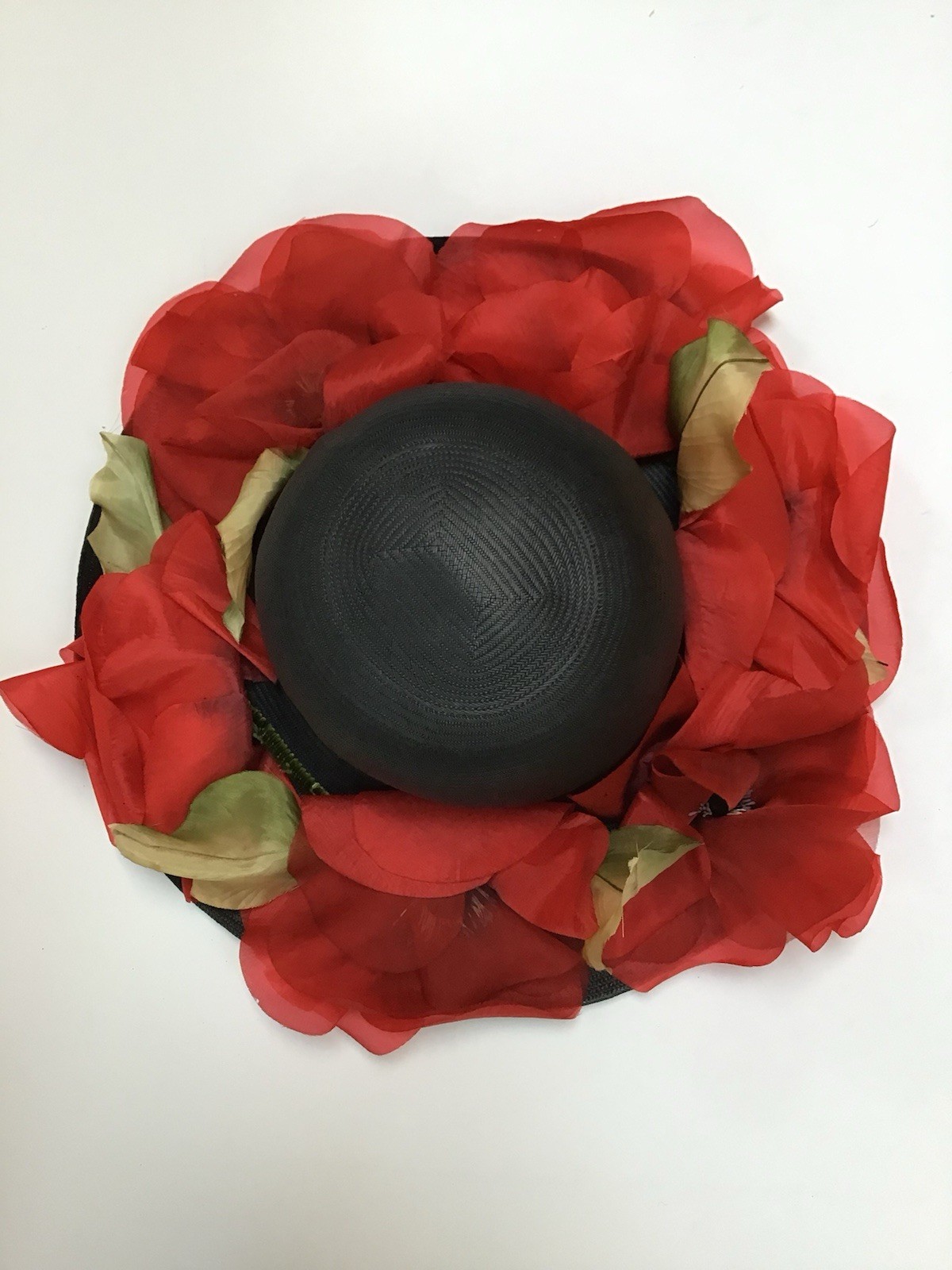 Vintage Women’s Hat Red Poppies Labeled Ranleigh Union USA Made Kentucky Derby