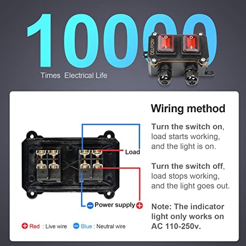 Waterproof On Off Toggle Switch Double Switch/Outlet with Red/2 Switch/2 Outlet