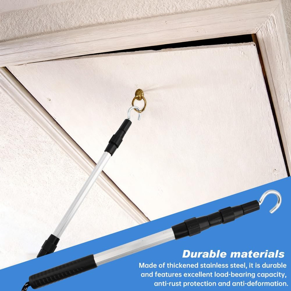 Telescopic Attic Ladder Pull Rod with D-Ring & Rope Access System Kit