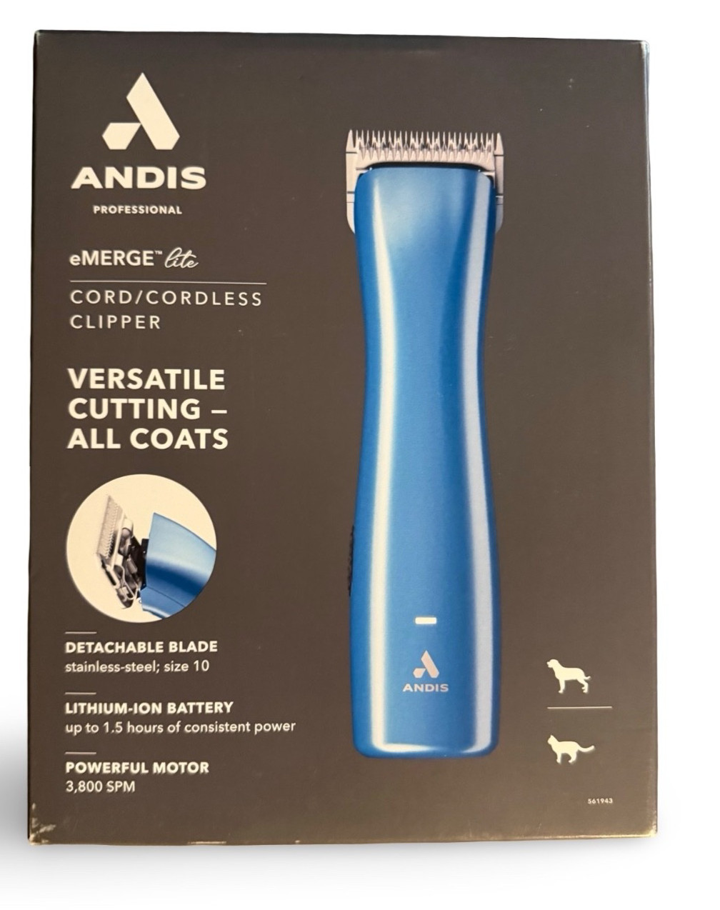 New Andis eMerge Lite Detachable Blade Cord / Cordless Clipper Dog Pet