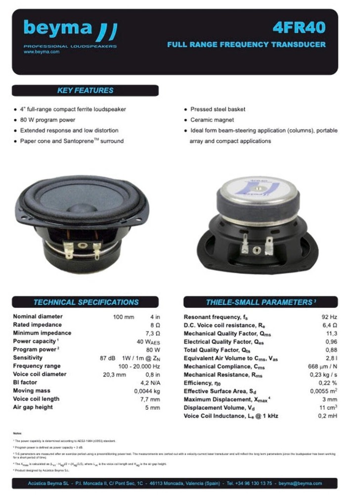 Beyma Full-Range Loudspeaker 4FR40