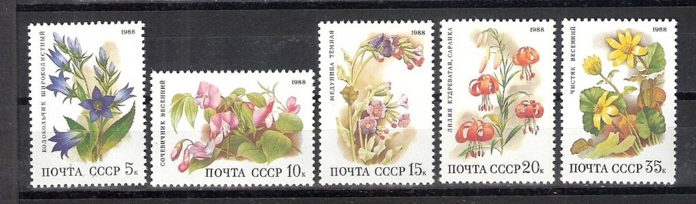 Soviet Union 5847-5851 1988 MNH Flowers -1806