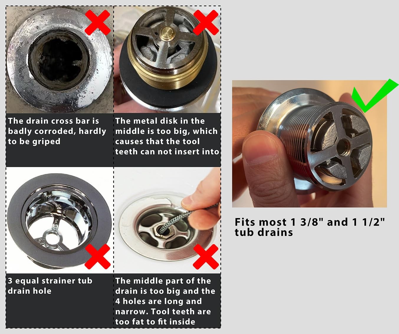 Tub Drain Remover Wrench Removal Tool Dual Ended Dumbell for Bath Drains Heav...