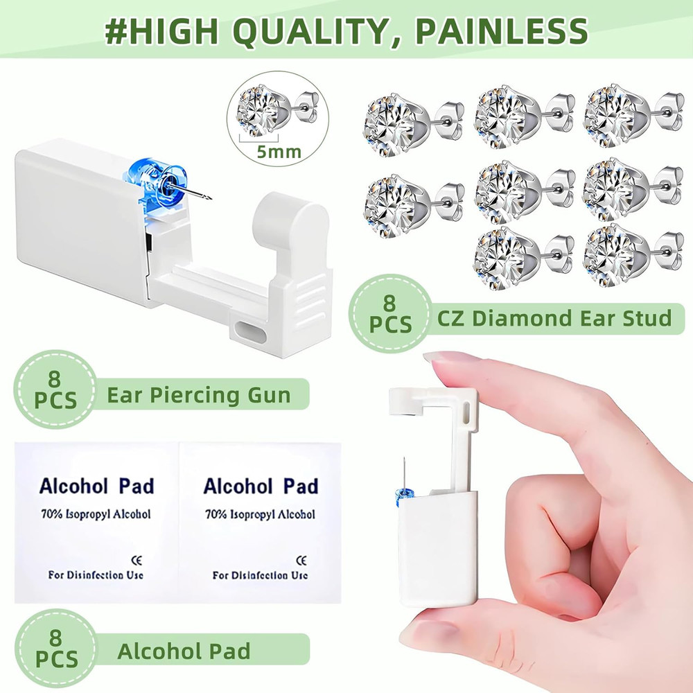 24 Pcs Ear Piercing Kit Disposable Ear Piercing Gun Kit with 8 Pcs Self Piercing