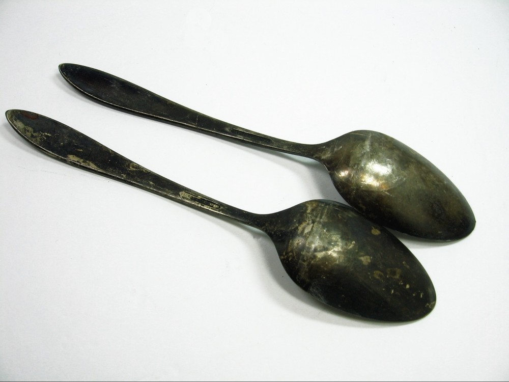 PATRICIAN Community Plate Silverplate Flatware 2 Serving Spoons Unpolished 8.25