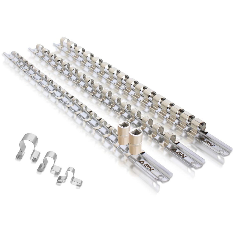 ABN | Socket Organizer Tray 3pc 1/4” 3/8” 1/2” In Dr Socket Tray & Socket Clips