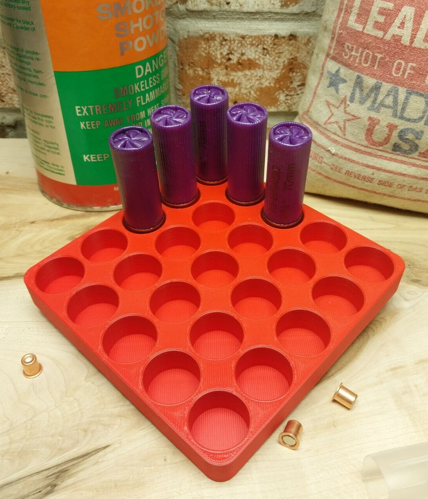 16 Gauge Shot Shell Reloading Tray/Block 25 Shells - 2 Pack - Bright Red
