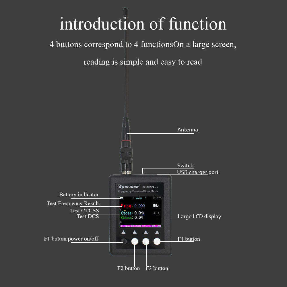 SURECOM SF401 PLUS Frequency Counter for Radio Transceiver CTCSS/DCS Decoder