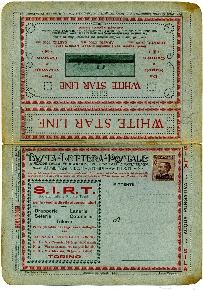 Italy 1920s Busta-Lettera-Postale (with attached insert)