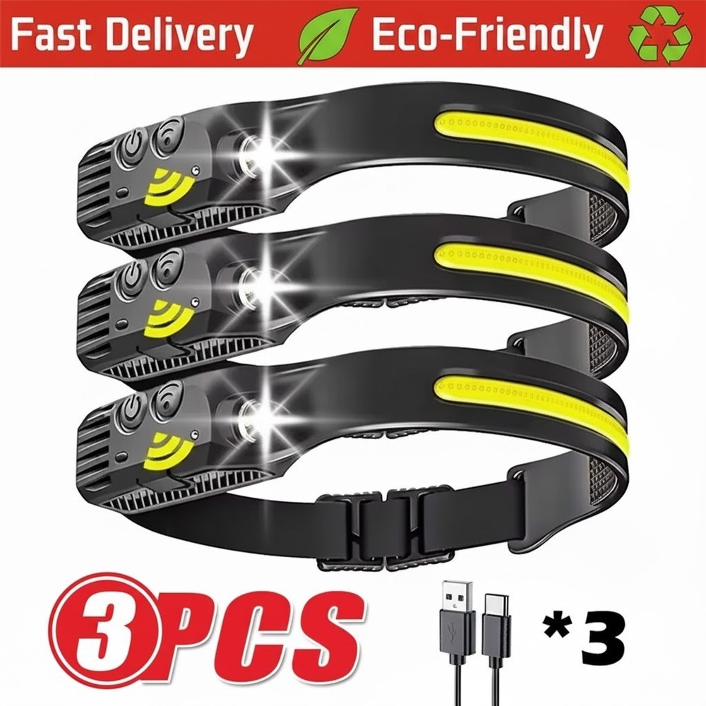 Waterproof COB Headlamp Night Buddy LED Sensor 230° Head Torch Headlight Lamp