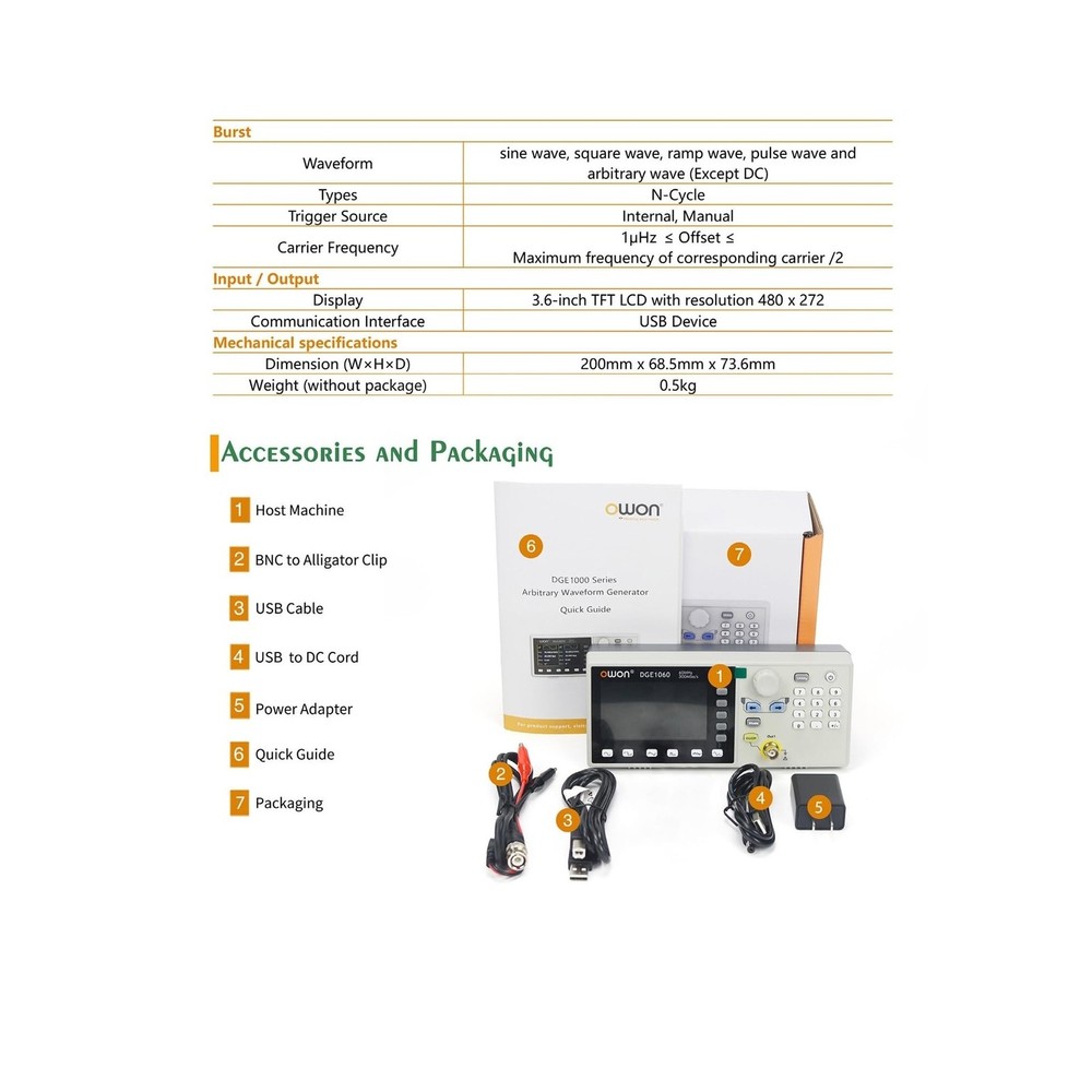 OWON Waveform Generator, 60MHz Bandwidth,300MSa/s Sampling Rate, 14 bits Vert...