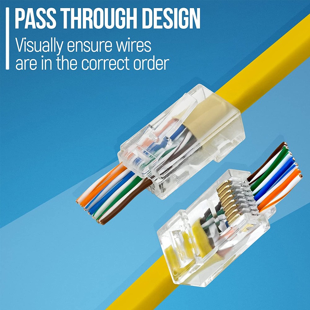 100pcs RJ45 Pass Through Modular Plug Network Cable Connector End 8P8C CAT6 CAT5