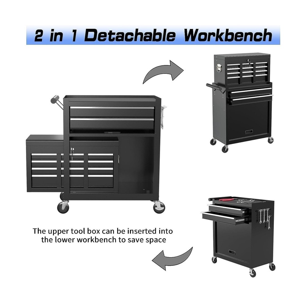 8 Drawer Rolling Tool Chest, High Capacity Tool Box with Lockable Wheels and ...