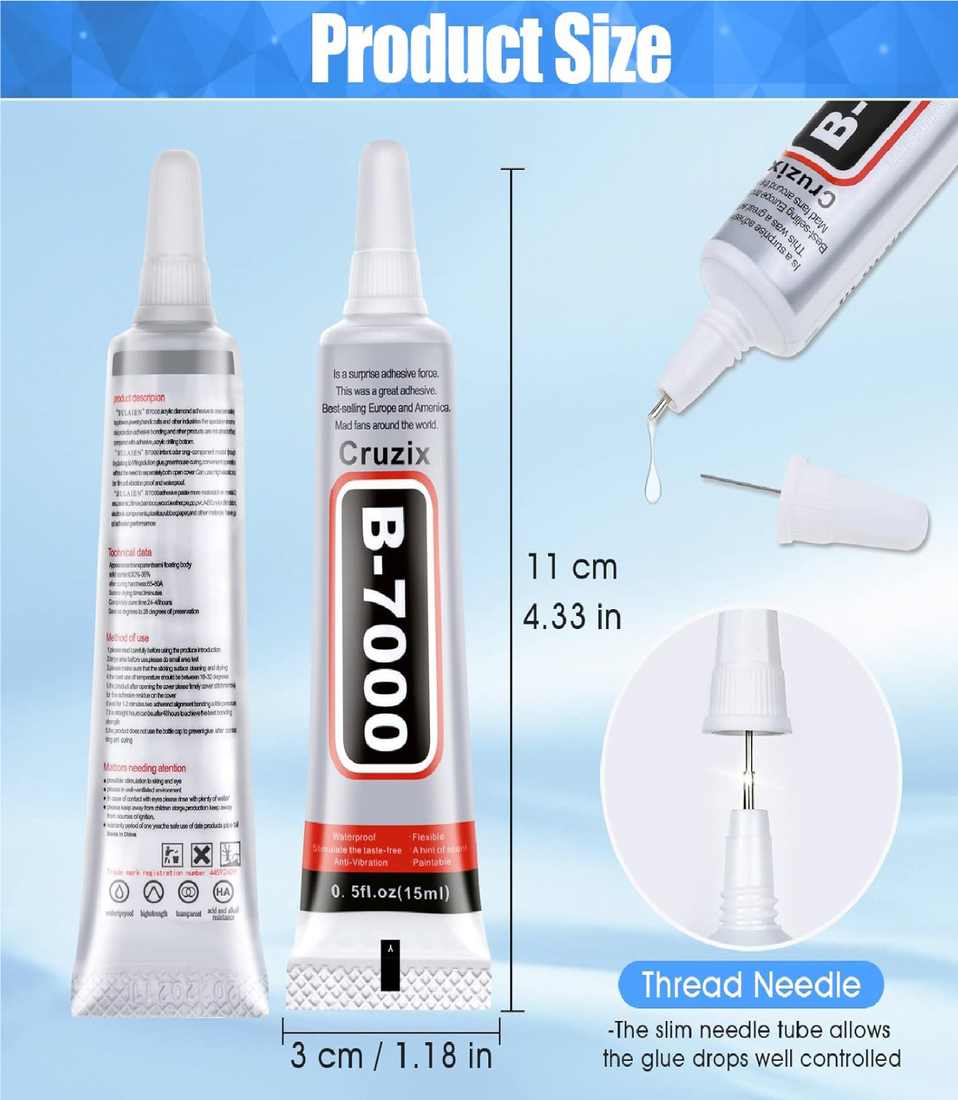 B-7000 Glue Clear for Rhinestone Crafts, Jewelry and Bead 4x15 ML/ 0.5 oz