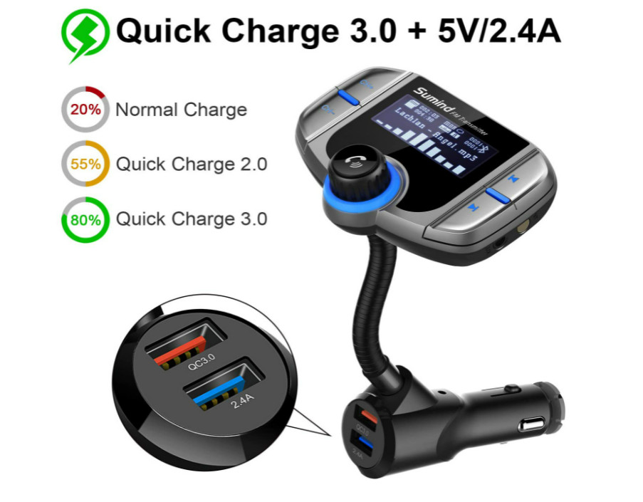 Transmisor FM Radio Bluetooth USB Para Carro Auto For Car Con Pantalla Digital