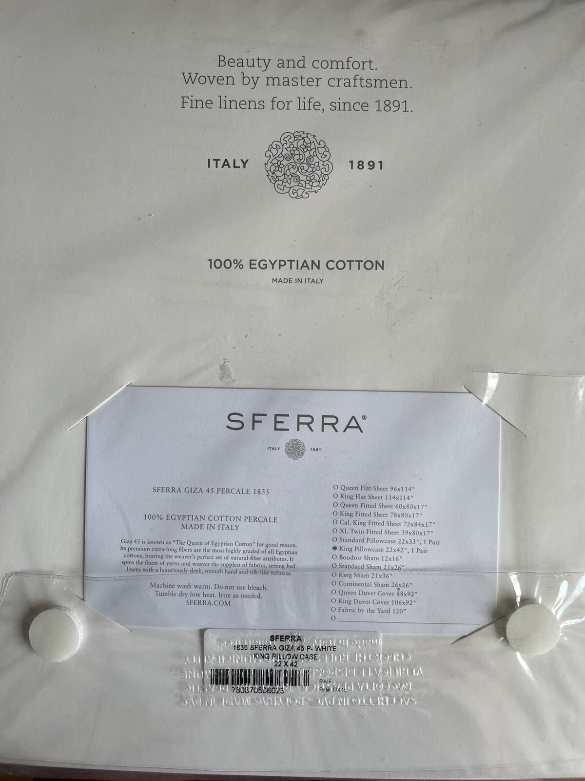 Sferra Giza 45 Egyptian cotton Percale 1835 White King pillowcases 2ct New
