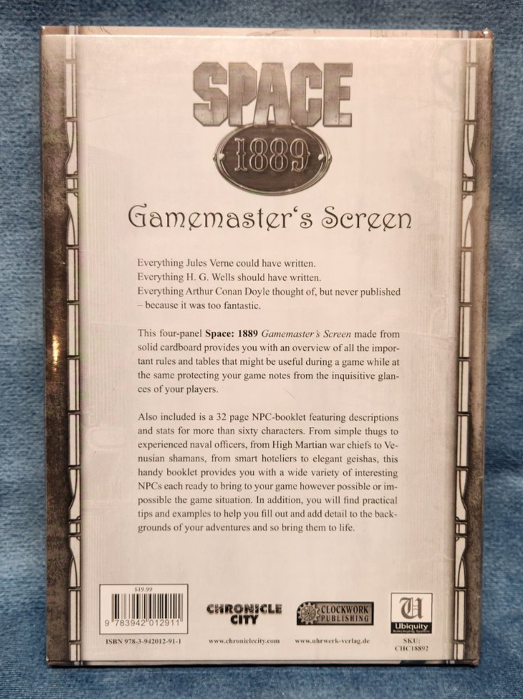 Space 1889 - Gamemaster's Screen, Clockwork Publishing Brand New & Sealed