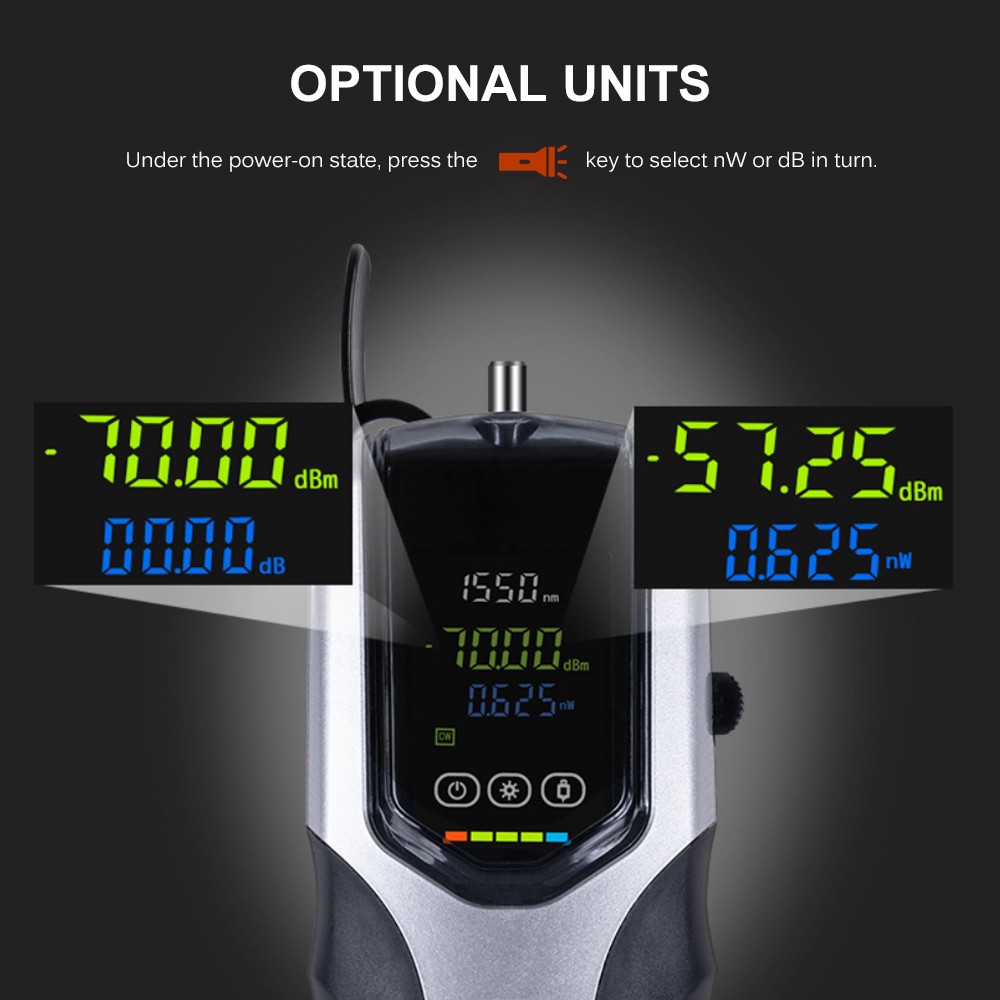 Handheld Optical Power Meter -70~+3dBm Rechargeable Optical Power Tester