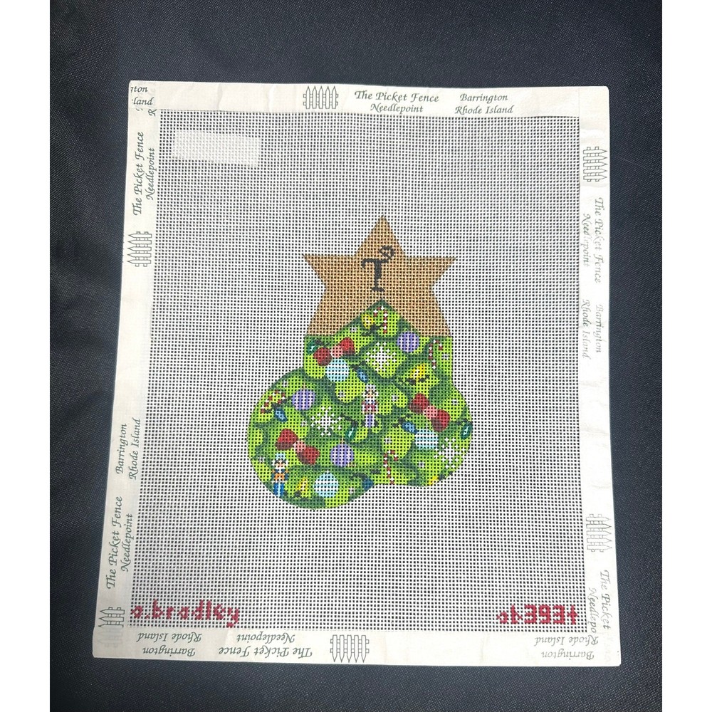 Needlepoint Canvas Christmas Stocking Ornament “T” & Threads 18 mesh