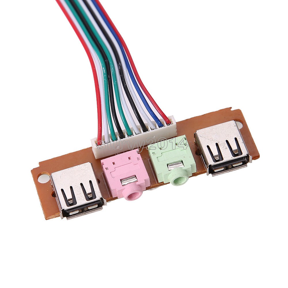 2 USB PC Computer Case Front Panel USB Audio Port Mic Earphone Cable 6.8cm