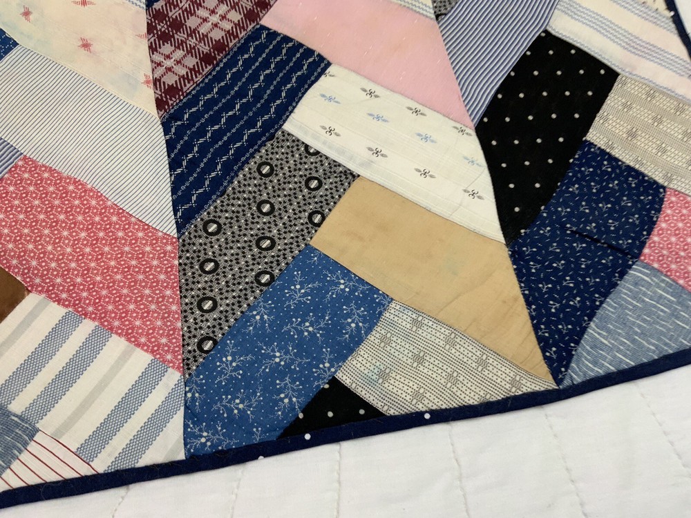 Vintage Patchwork Table Topper Or Doll Crib Quilt, Rectangles, Blue, Multi