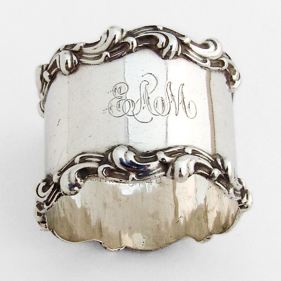 Scroll Border Napkin Ring Towle Sterling Silver Mono EAM