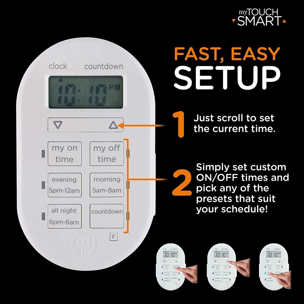TESTED MyTouchSmart Indoor Digital Timer 1-Outlet Polarized 2-Prong Plug 26892