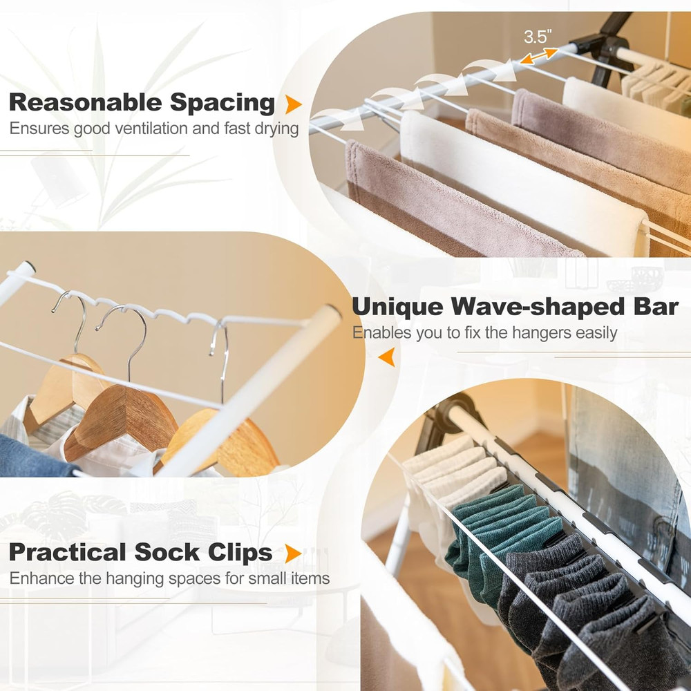 Foldable Laundry Drying Rack with Adjustable Wings & 33 Rails for Indoor/Outdoor