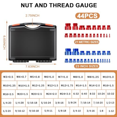 Nut & Bolt Thread Checker - 44PCS Independent Assembly Size Checker, Practical