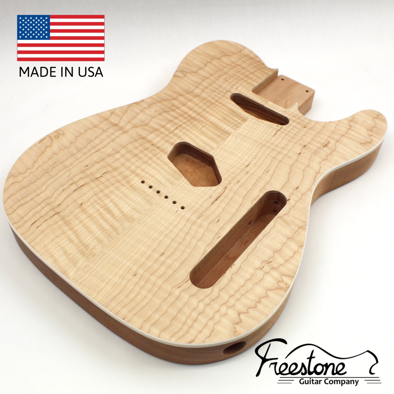 Guitar Body - T-Style - Curly Maple on Mahogany 1 Piece- Fits Fender Telecaster