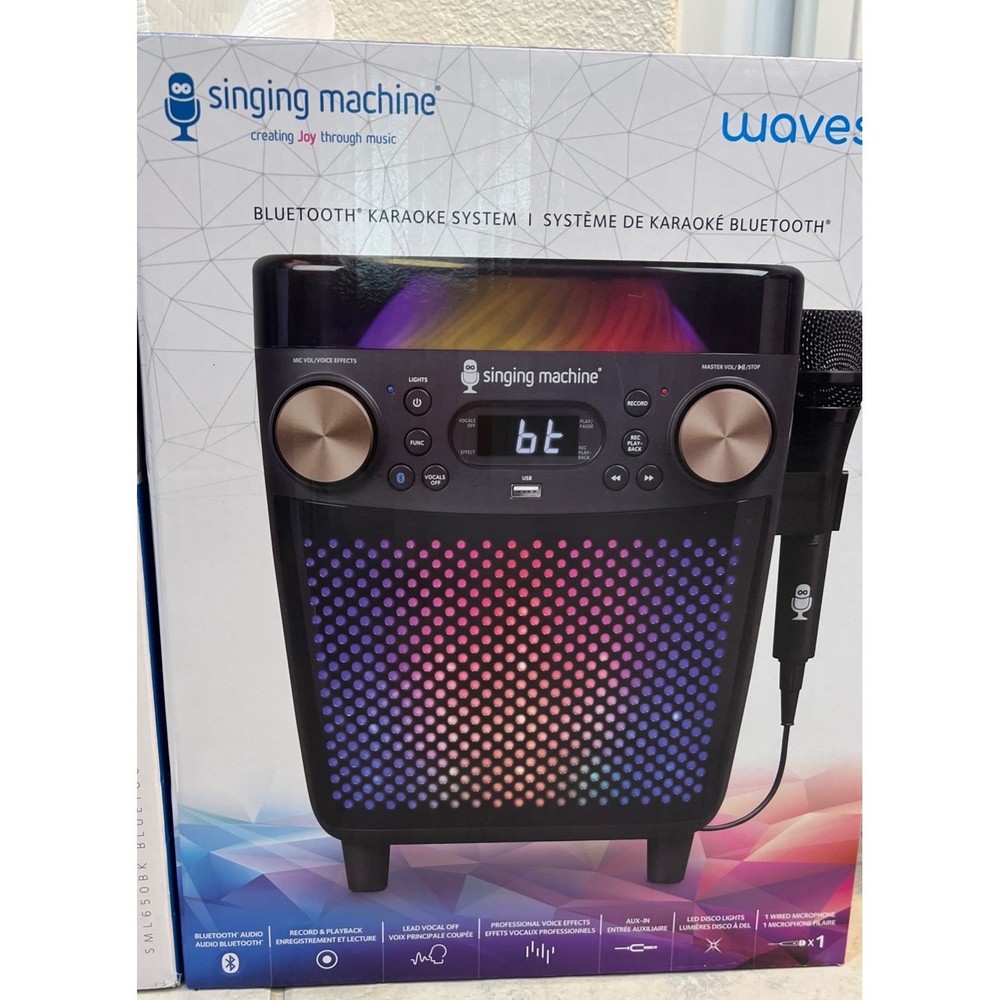 Singing Machine Waves Bluetooth Karaoke System SML693BK LED Lights Black NEW