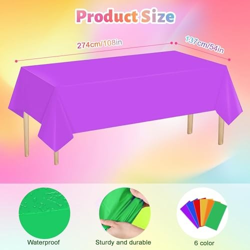 Rainbow Color Tablecloth Assorted Color Plastic Tablecloth Disposable Colorful