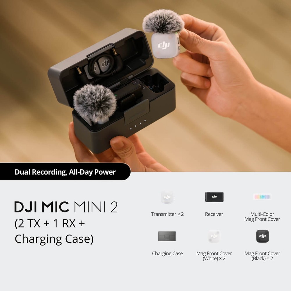 DJI Mic Mini 2 (2 TX+ 1 RX+ Charging Case) Wireless Microphone for iPhone/Camera