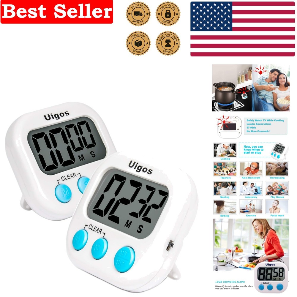Versatile 2 Pack Kitchen Timer: Clear Display, Loud Alarm, Magnetic Backing